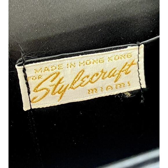 Vintage 1950s Beaded Clutch STYLECRAFT MIAMI Satin MCM Black Evening Bag Wallet - Picture 4 of 5